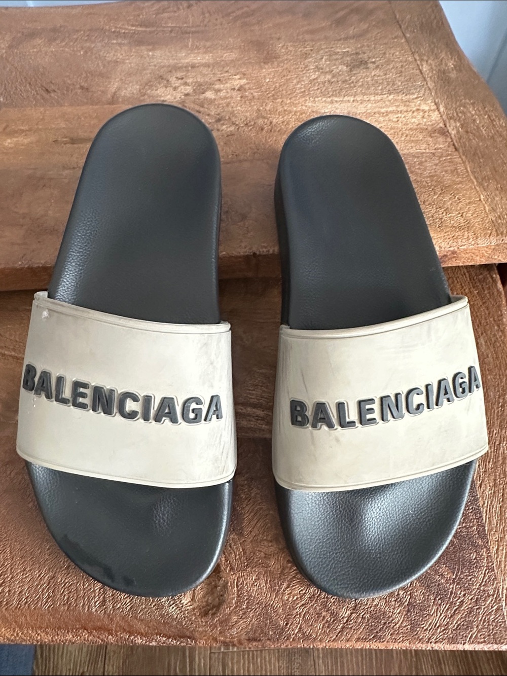Balenciaga Grey and Black Pool Slide Sandals